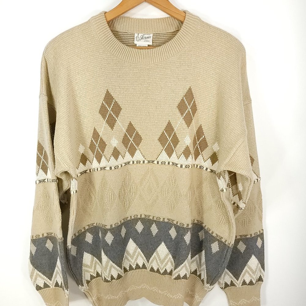 Vtg Maglificio Florence Sweater Men's Large Pullover Multicolor Geometric Argyle